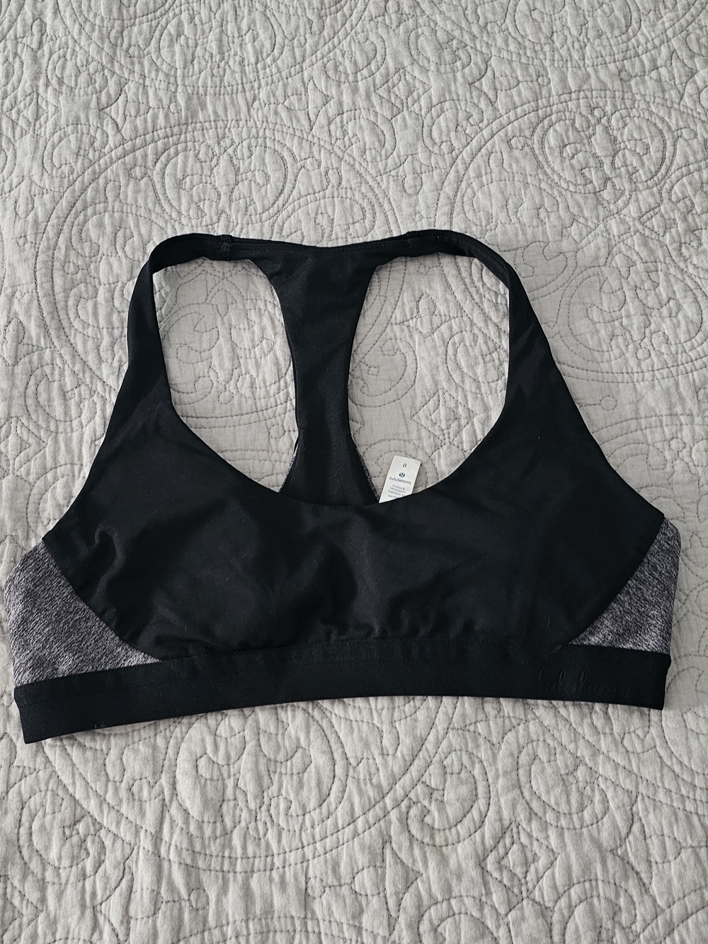 lululemon athletica Black Racerback Sports Bra with Gray Panels